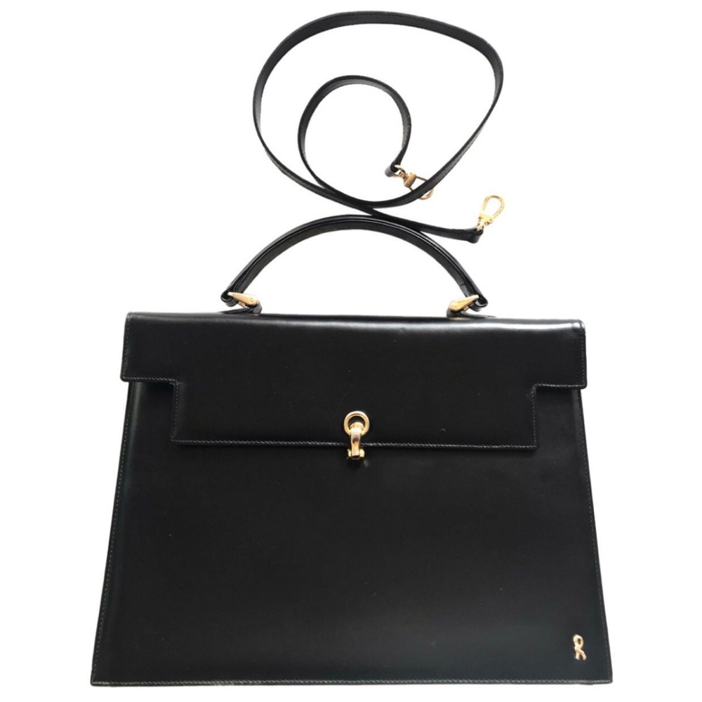Roberta di Camerino Black Box leather “Kelly” briefcase with Gold Fist Hardware